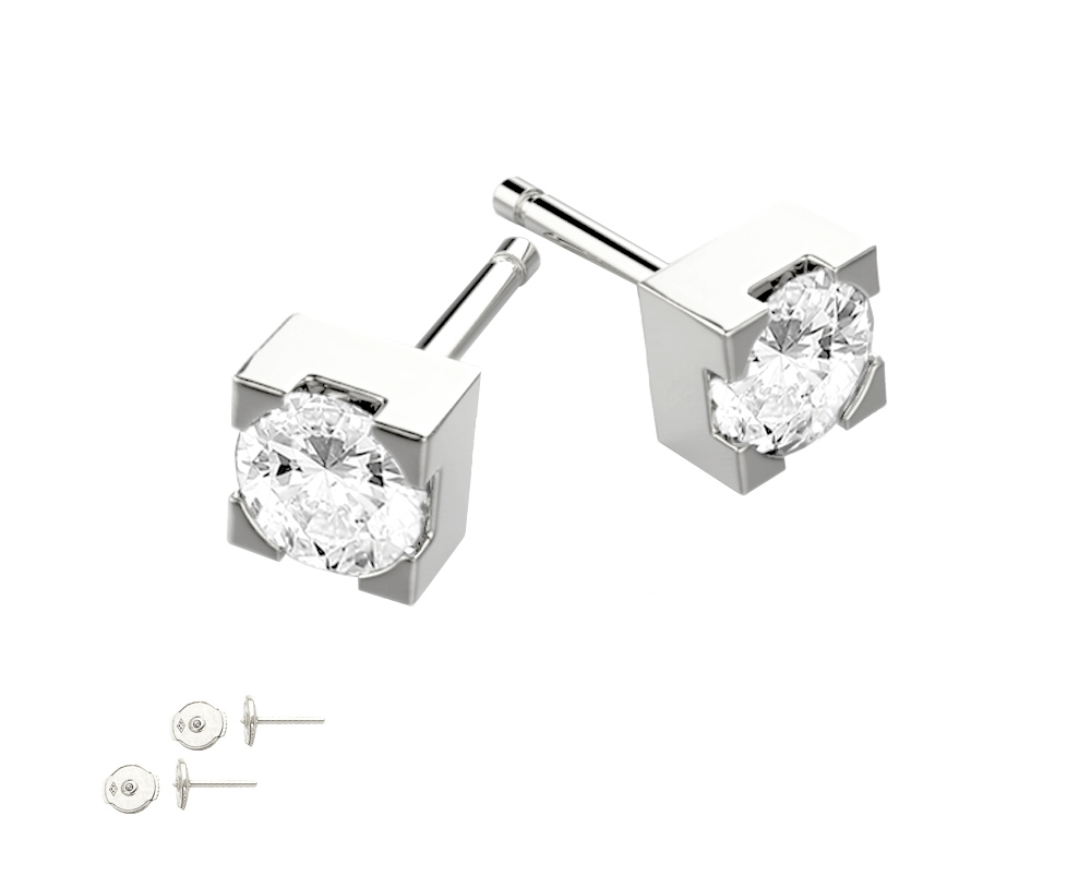 Puces d'oreille diamant sur or blanc French Touch April Paris