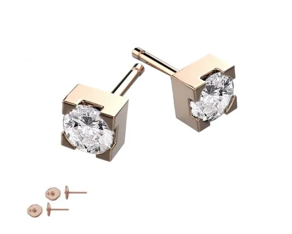 Puces d'oreille diamant sur or rose French Touch April Paris