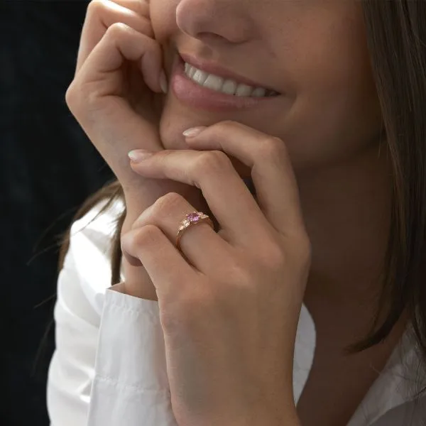 Bague saphir rose diamant Lyra anneau en or rose