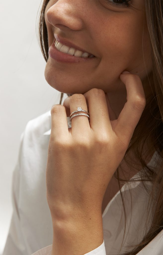 Alliance diamant et solitaire diamant or blanc palladié Clio et Ma Première