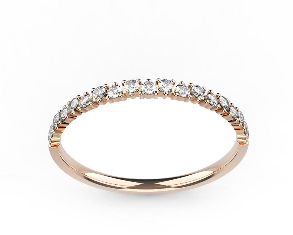 Alliance diamant or rose Jane 19 pierres face