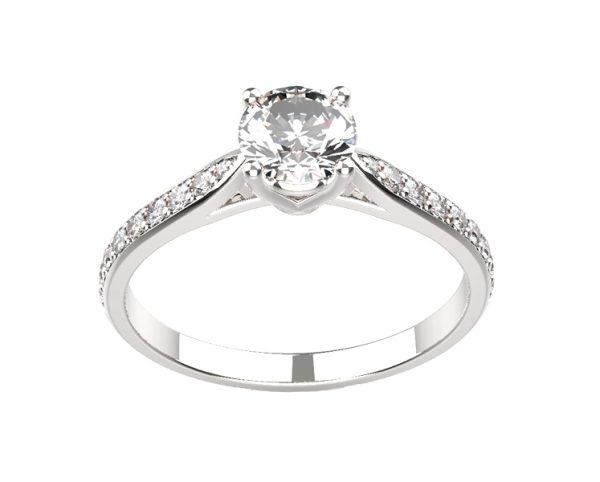 Bague Solitaire diamant or blanc Adhara Madame pavé