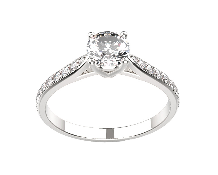 Bague Solitaire diamant or blanc Adhara Madame pavé