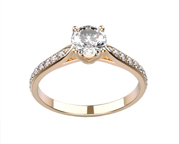 Bague Solitaire diamant or jaune Adhara Madame pavé face
