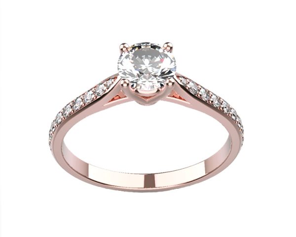 Bague Solitaire diamant or rose Adhara Madame full pavé face