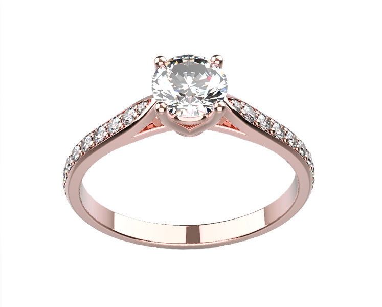 Bague Solitaire diamant or rose Adhara Madame full pavé face