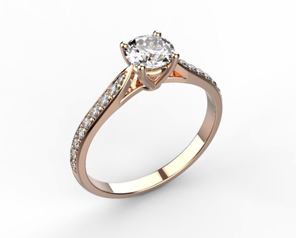 Bague Solitaire diamant or rose Adhara Madame full pavé profil