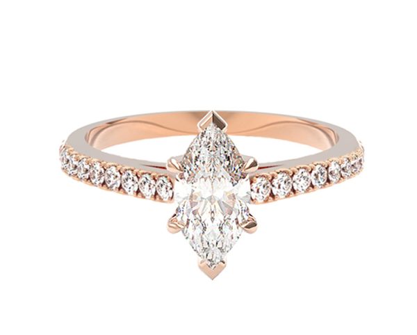 Bague de fiançailles diamant marquise pavé or rose Idylle