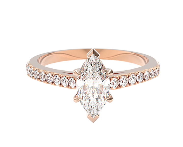 Bague de fiançailles diamant marquise pavé or rose Idylle