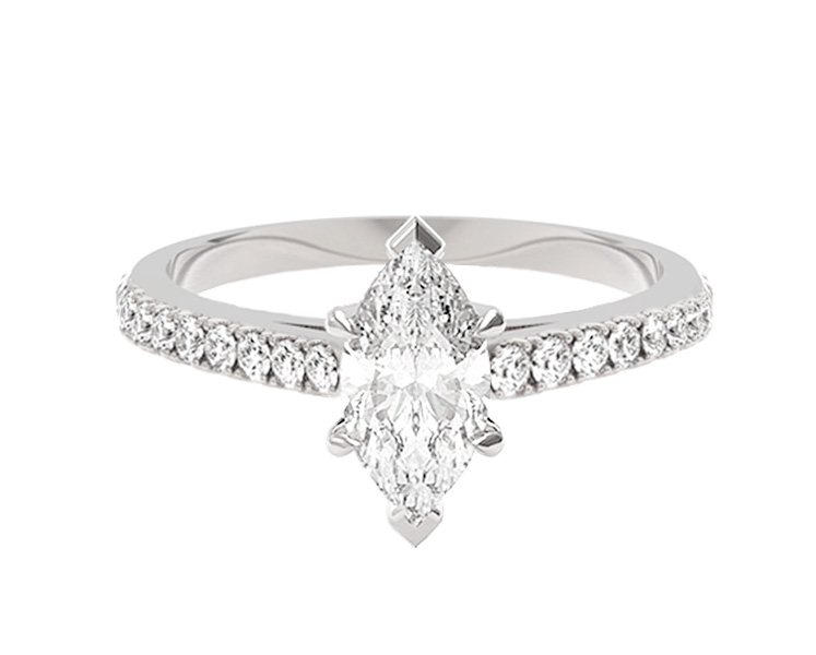 Bague de fiançailles diamant marquise or blanc pavé Idylle