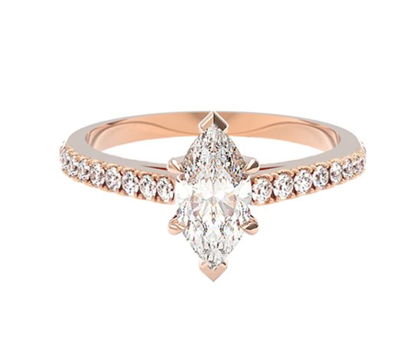 Bague de fiançailles diamant marquise or rose pavé Idylle