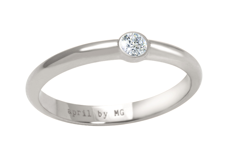 French Touch bague diamant serti clos 0.05 ct or blanc palladié